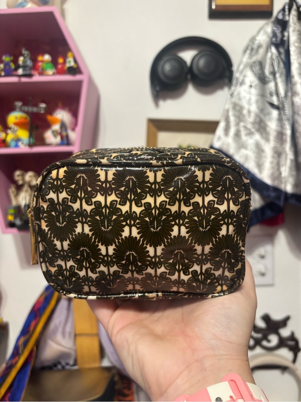 Tory Burch Black Floral Pattern Cosmetic Pouch - Women Bags